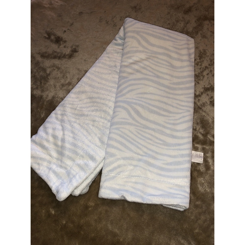 Baby Essentials Baby Blanket Blue white zebra print Fleece 38x30